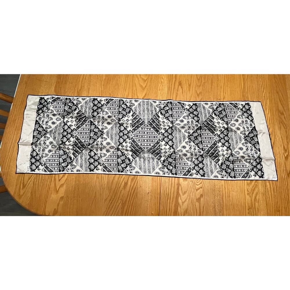 VTG Echo Scarf Azlon Silk Blend Black & White Paisley Geometric Made in Japan
